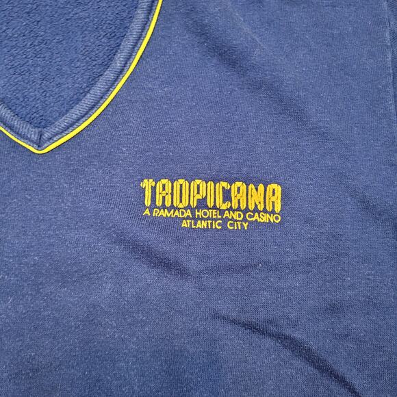 Vintage 80s Tropicana Casino V-Neck Sweatshirt Cropped Mens Small - Picture 2 of 4